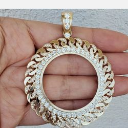 Real 14k Gokd Santanario Coin Frame Pendant