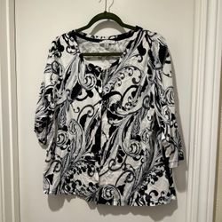 Sarah Spencer Black & White Print Cardigan Sweater Size 2X