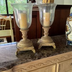 Crystal And Wood Candle Hurricane Holders