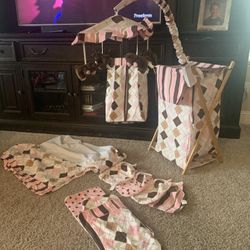 Pink, Tan, Chocolate Brown Crib/ Nursey Set 