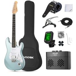 AODSK Electric Guitar, 39" Beginner Electric Guitar Kit, Matte Finish, HSS Pickups, Guitar Starter Kit with AMP, Includes Digital Tuner, Strings, Pick