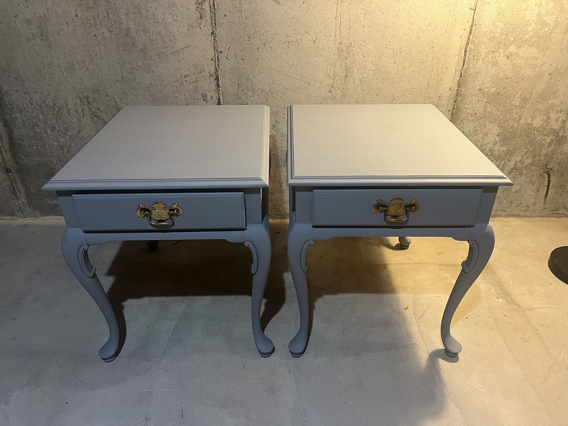 Beautiful Refurbished Grey Solid Wood End Tables