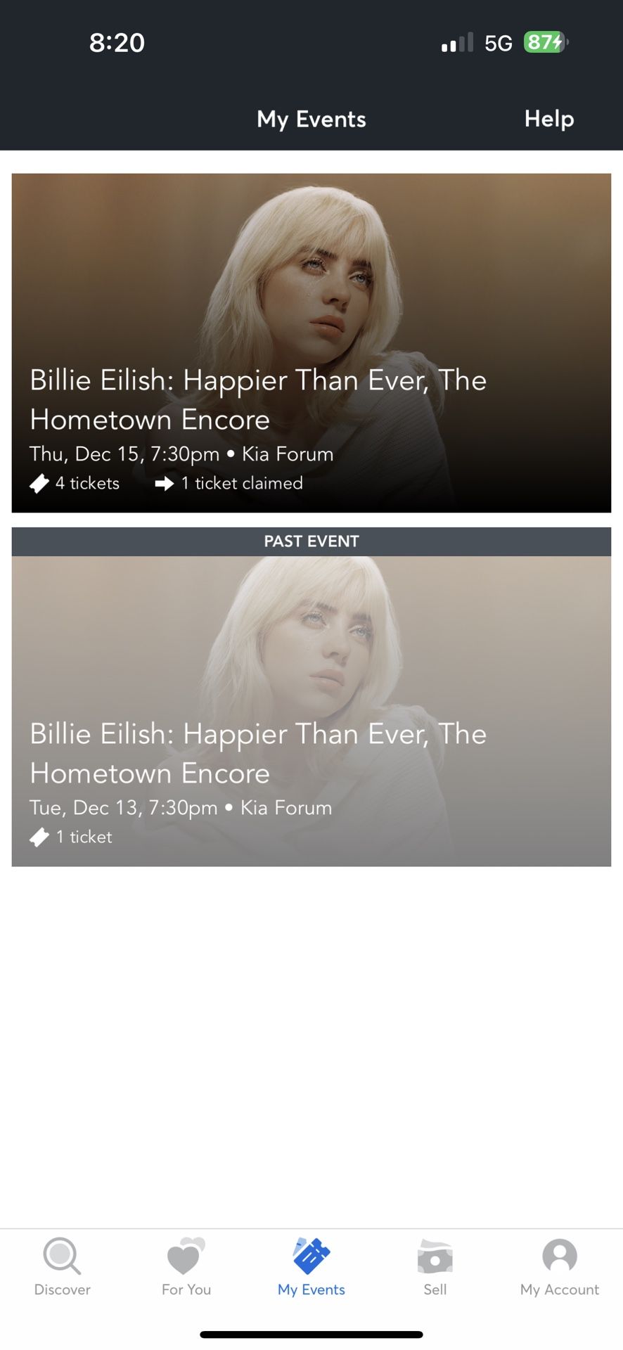 Billie Eilish PIT Tickets 15th