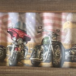 Motorcycles On Tin Metal With Frame