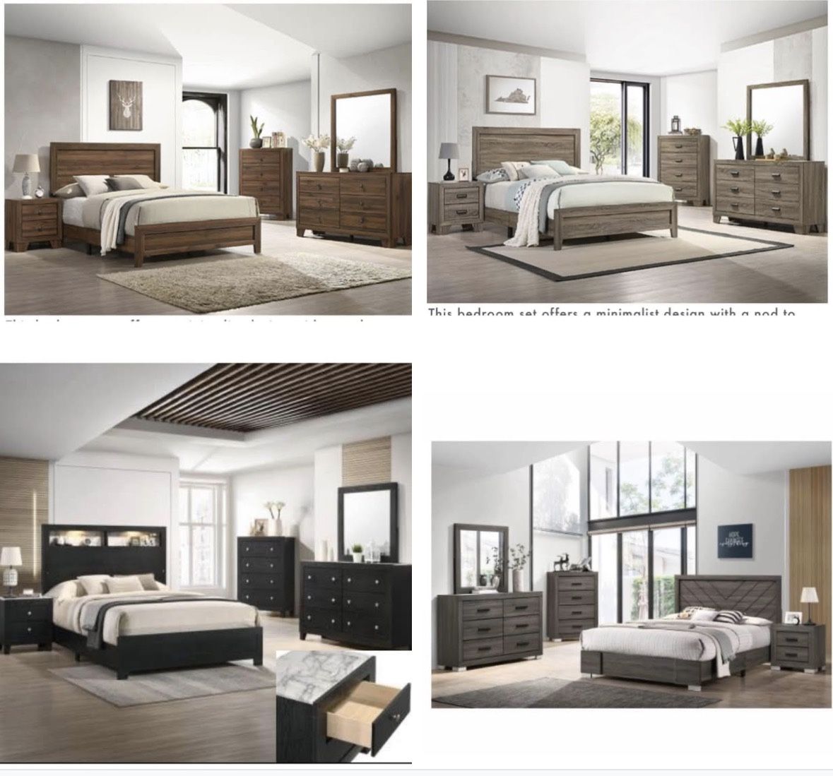 4- Pc Bedroom set Dresser,Mirror Nightstand (1) Queen size bed frame Not including Mattress and Box Sp