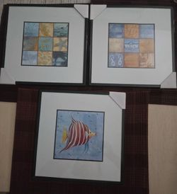 NEW Set of 3 Wall Decor Collage beach theme Artworks picture frame 10" × 10"