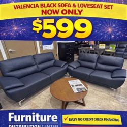 *New Year's Sale Event!!!*---Contemporary Valencia Black Leather Sofa/Loveseat Sets---Delivery/Financing Available🤠