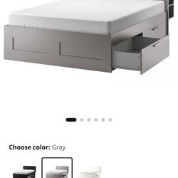 Queen bed headboard, base with 4 storage drawers. 4 drawer chest grey