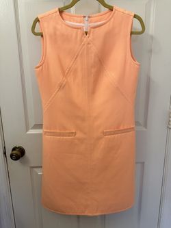 COURREGES Size 6 SLEEVELESS MINI SHIFT DRESS PEACH WOOL-BLEND SIZE 6