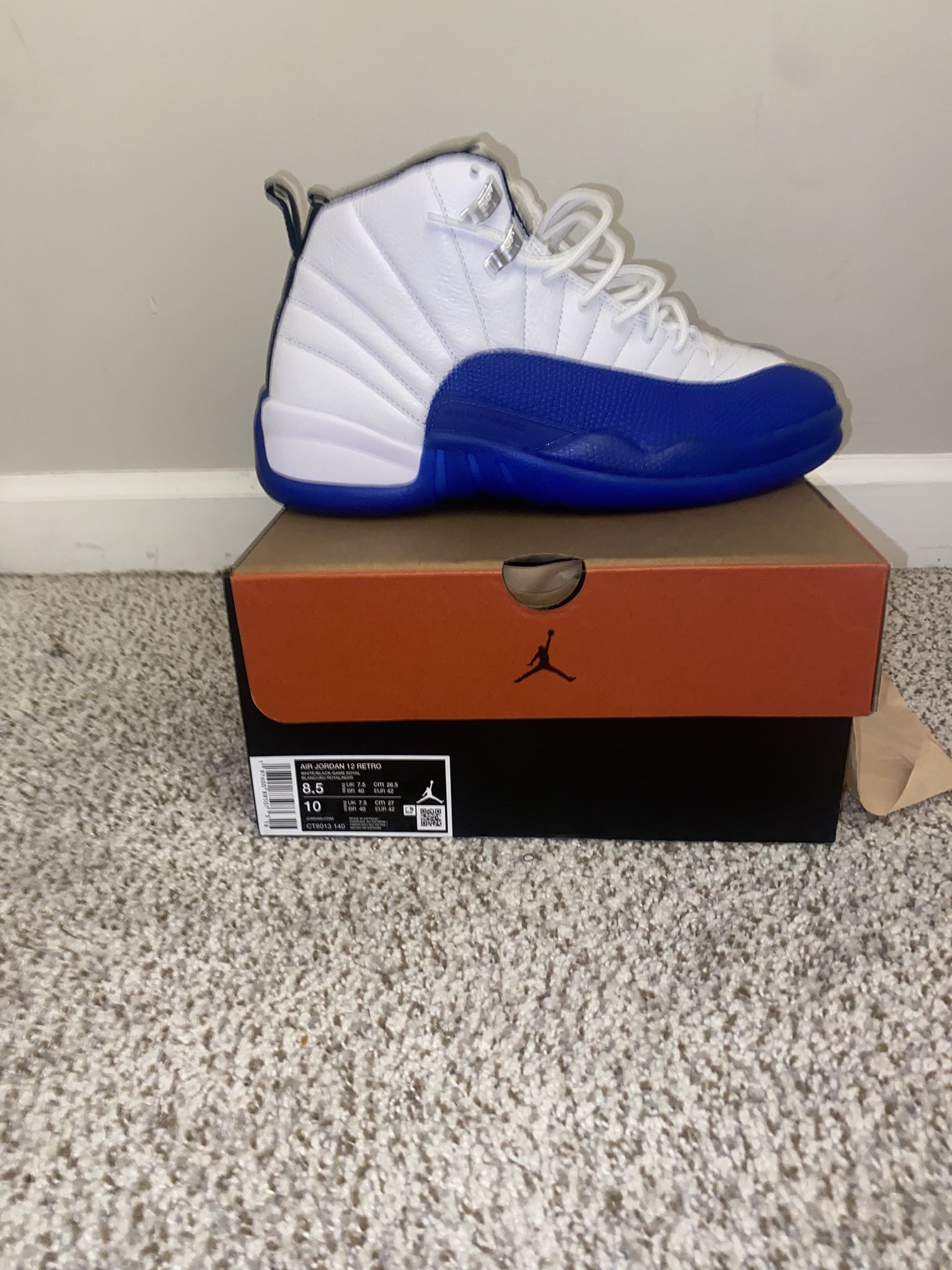 White And Blue Jordan 12s Size 8.5