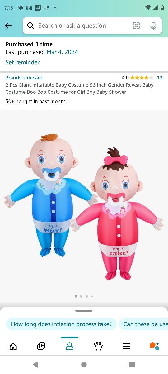 Jumbo Life size Gender Reveal Costume /Baby Shower Items BRAND NEW