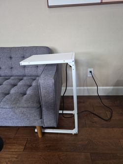 White C-Shaped Side Table for Couch or Bed