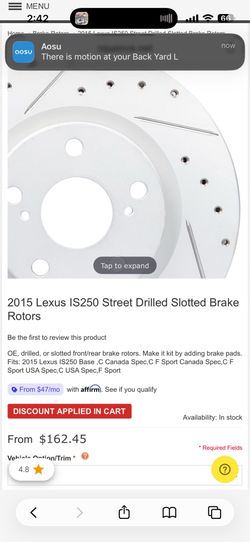 2015 Lexus is250-is350 drilled and slotted rear rotors