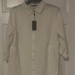 Brand New Snow-white Long Sleeves Button Up Top Size XL   