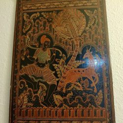 Unique Etched Burmese  Lacquerware Painting   