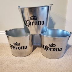 BOX of 3 METAL BEER BUCKET with BOTTLE OPENER HANDLE 