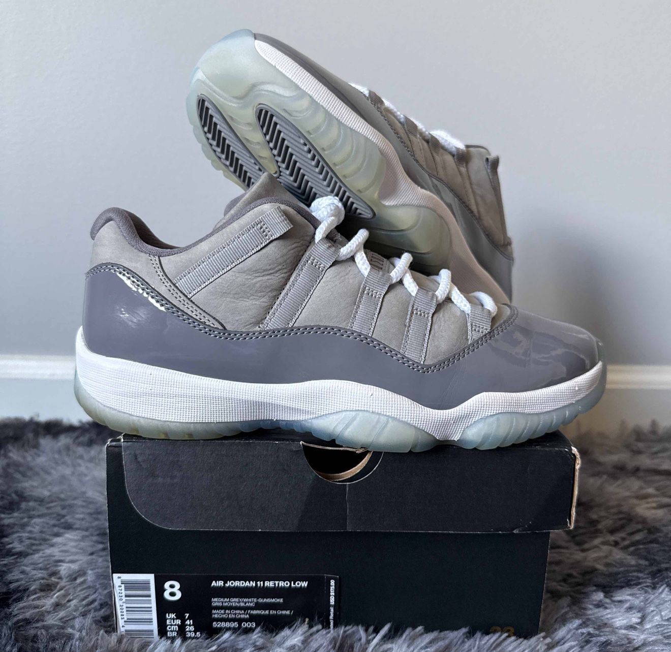 Air Jordan 11 Retro Low Cool Grey Leather Athletic Shoes Size 8 Men's 528895-003