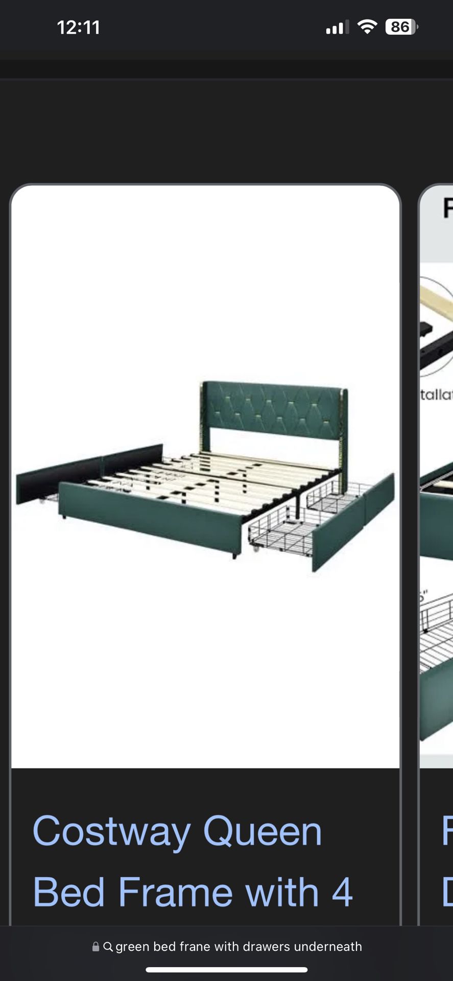 Dark Green Queen Bed Frame With Drawers Storage Underneath 