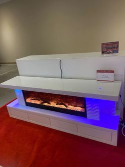 White TV Stand Fireplace & Wireless Bluetooth Speaker 🔊