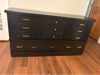 Solid Wood Dresser – Freshly Painted Black | New Champagne Bronze Hardware | $250