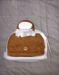 COACH Suede Lara Mini  Satchel Bag in Chestnut Brown