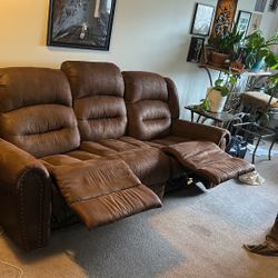 Plush Brown Reclining Sofa 