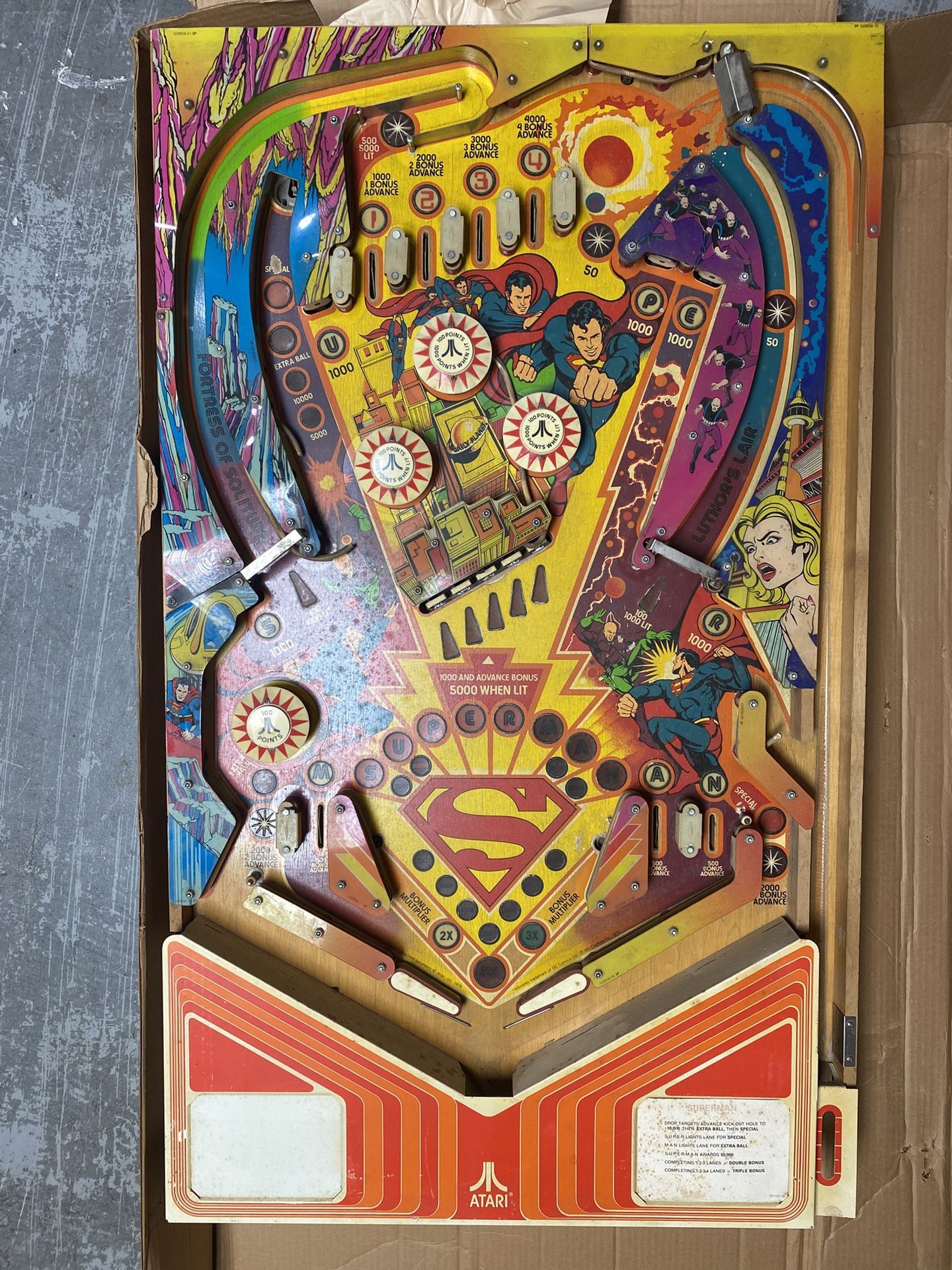 Superman Pinball Playfield - Atari 1979