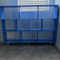 Cabinet Rack with Legs, 10 Cubes Bookshelf, Blue