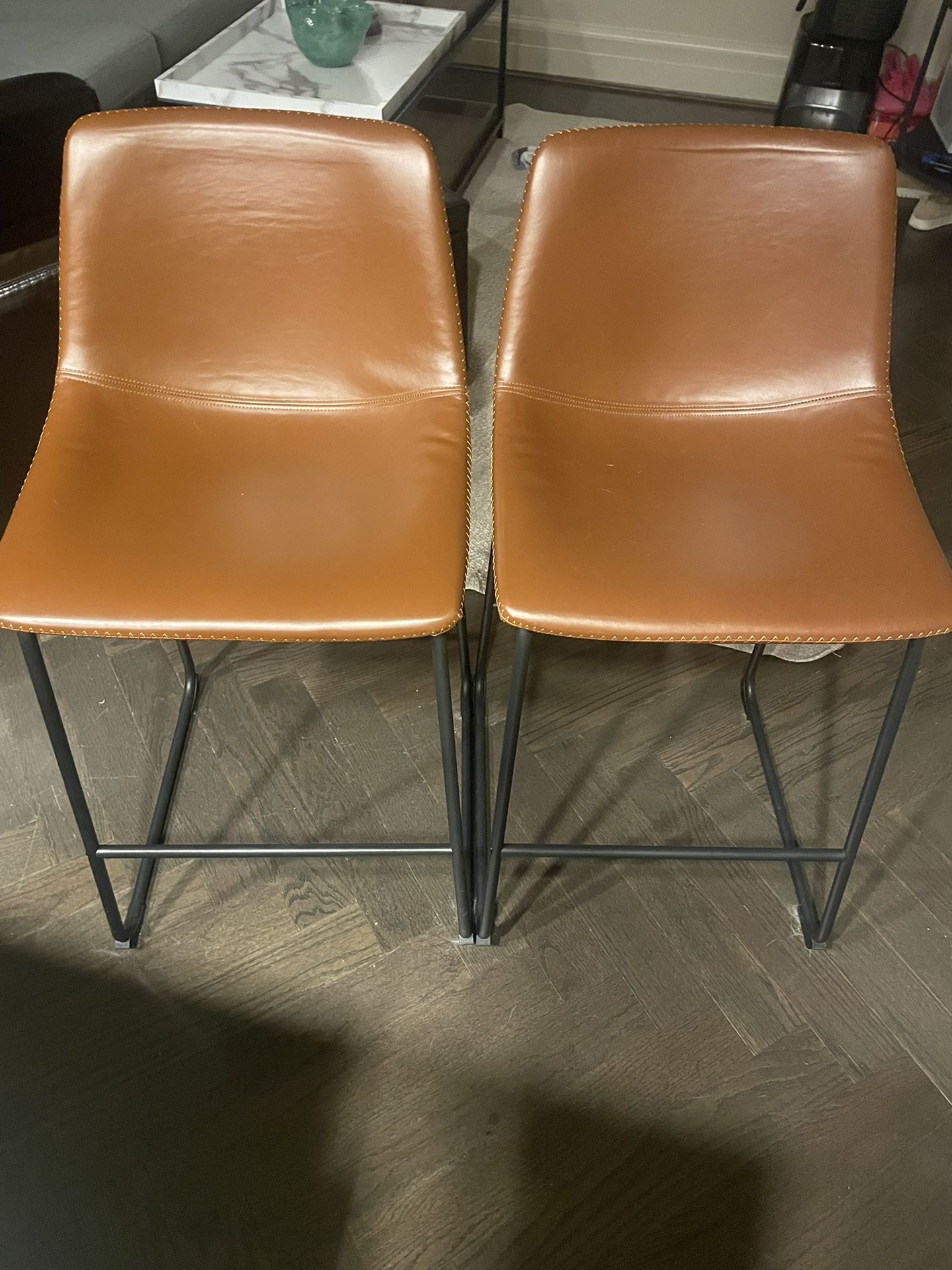 Set of 2 Furniture Faux Leather Counter Height Stools Armless Island Chair