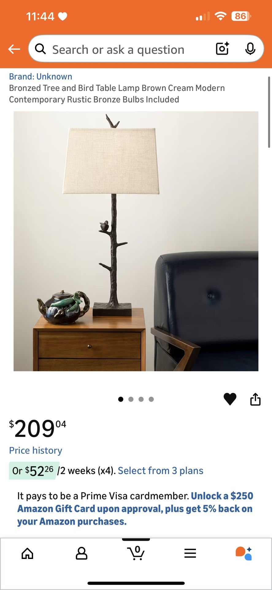 Bronzed Tree and Bird Table Lamp Brown Cream Modern Contemporary Rustic Bronze Bulbs Included