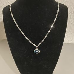 Silver Necklace With  🧿LUCKY🧿BLUE 🧿 EYES🧿Pendant 