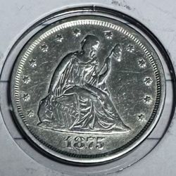 Raw 1875-S 20 cent piece AU+