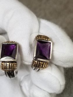 Two Tone Earrings With Purple Stone