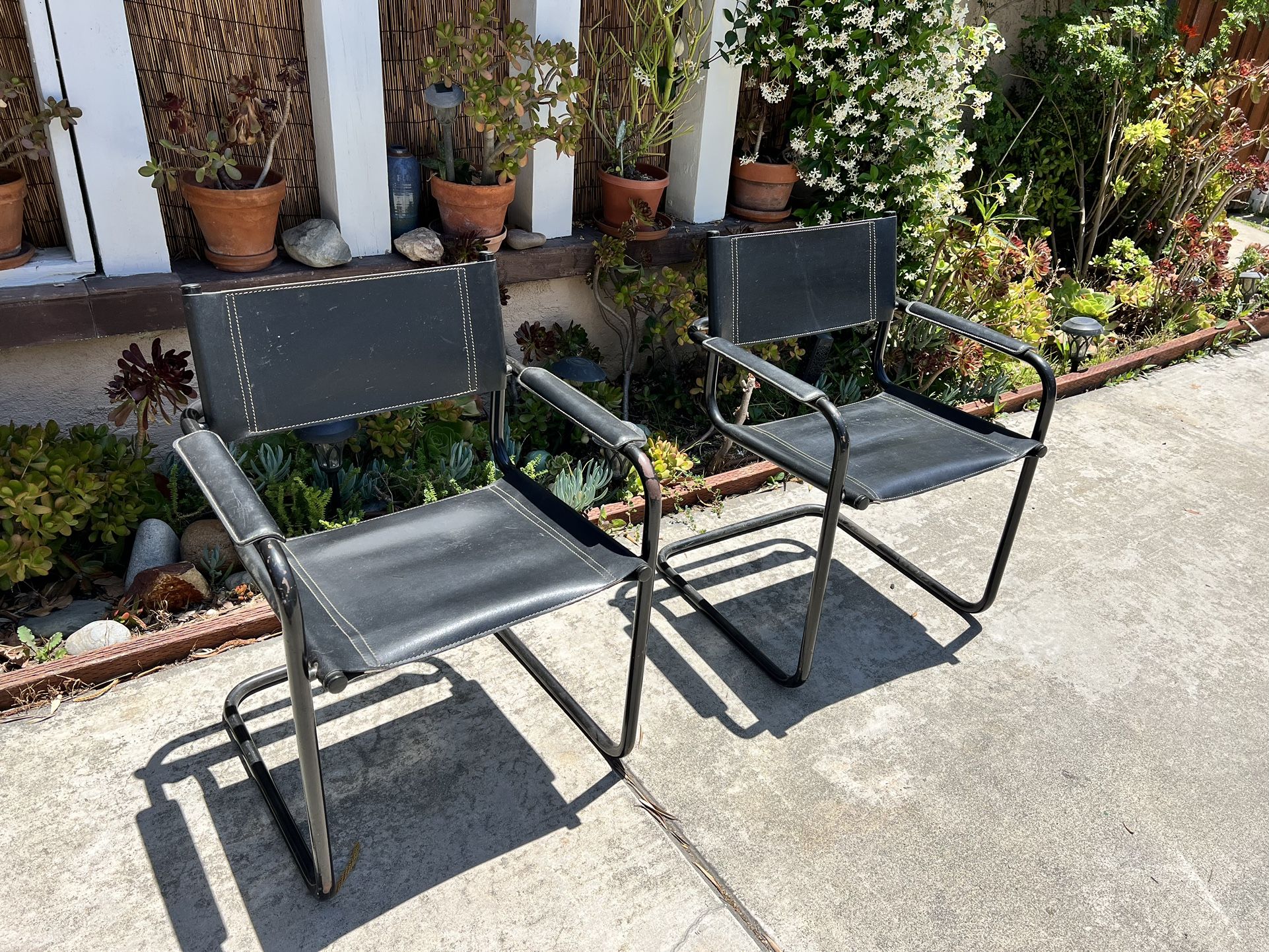 Vintage Leather Director Style Chairs- Set Of 2