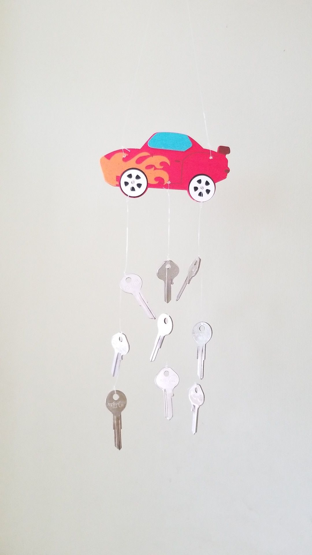WIND CHIME RACECAR WITH KEYS HOMEMADE