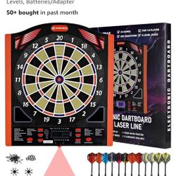 New Electronic Dart Board Set, Illuminated Electronic Soft Tip
Dartboard with LED Sidelamp, Laser Toe Line, 34 Games
with 350 Variations Digital 