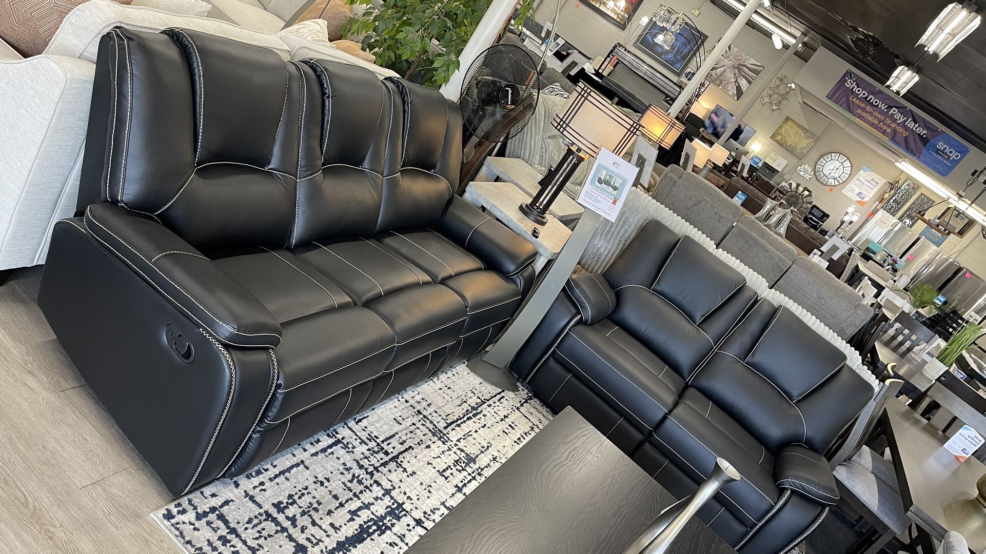 Black Leather Reclining Sofa Set