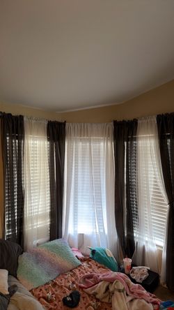 Dark Grey and White Sheer Curtain Set