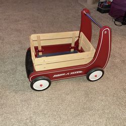 Vintage Radio Flyer Classic Walker Wagon Toddler Push Cart in wood retro Red