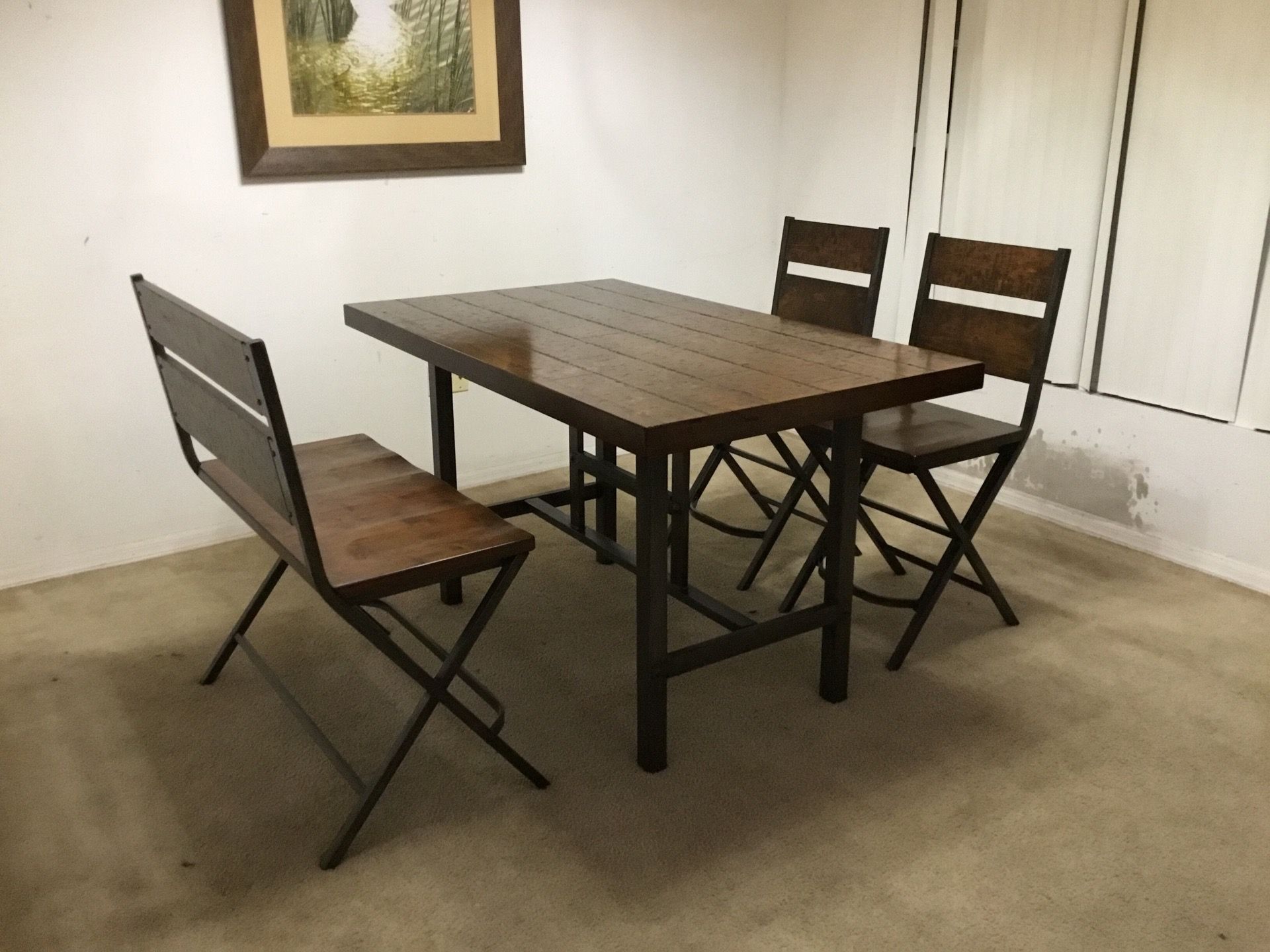 High Top Pub Dining Table with 2 Barstools and Bench