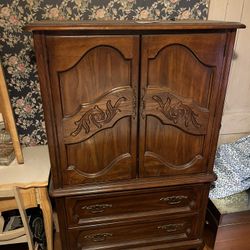 Antique Solid Wood Wardrobe Bureau 62” x 40” x 20”