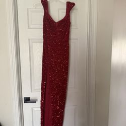 Red sequin maxi dress with slit