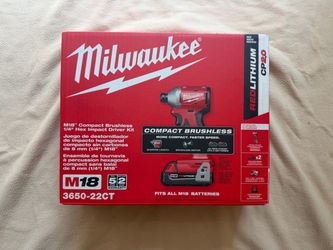 Milwaukee M18 Compact Brushless 1/4” Hex Impact Driver Kit 3650-22CT – NEW
