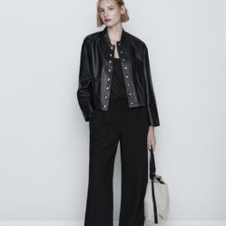 NAPPA LEATHER BOMBER JACKET WITH BUTTONS