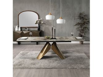 Malika Ceramic Top/Copper Cross Brushed Dining Table