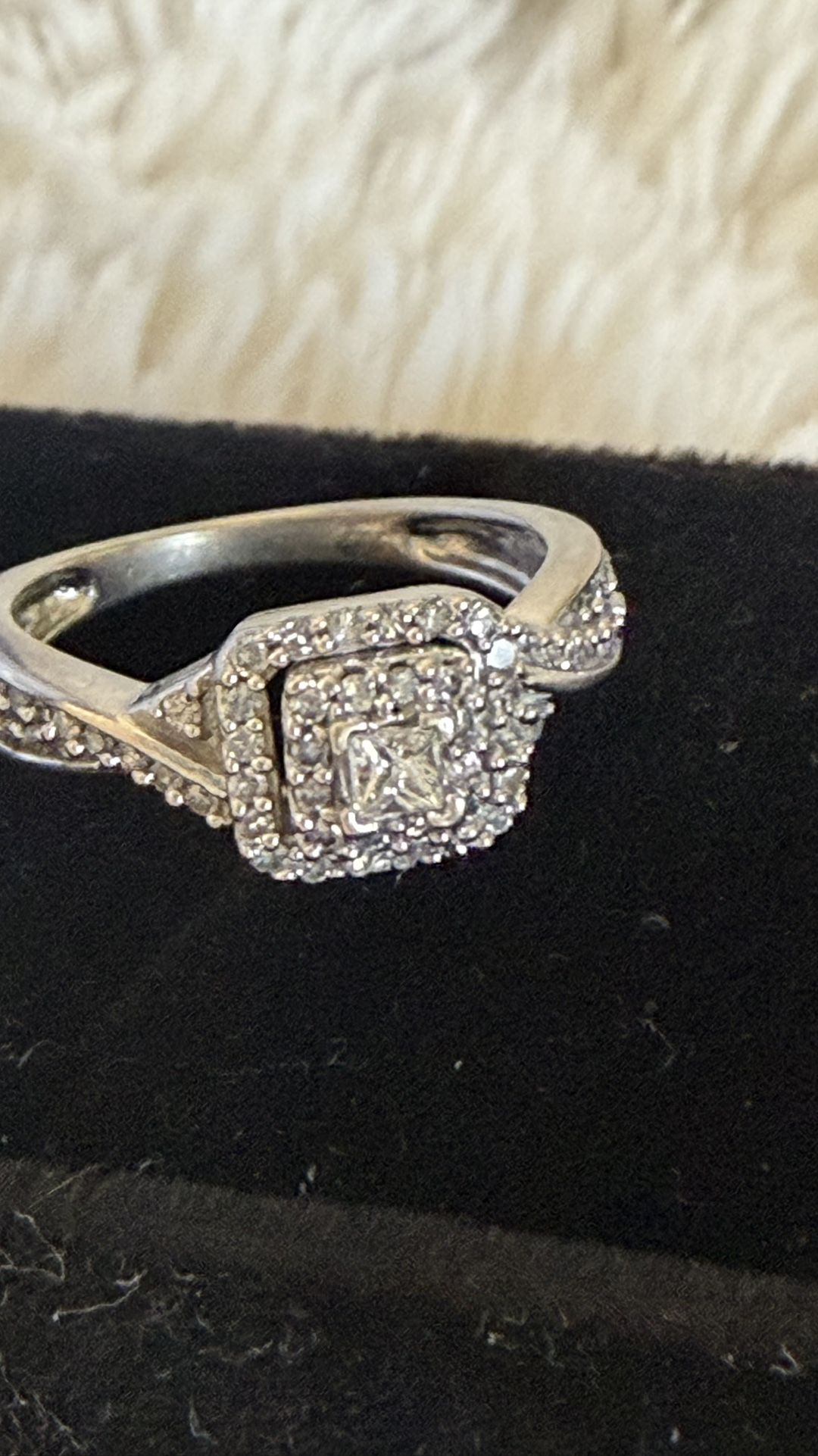 White Gold, Princess Cut Diamonds Ring Size 5