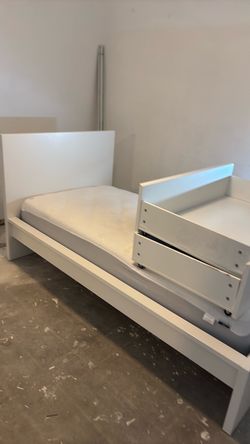 White Wood Twin Bed Frame with Headboard