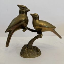 Vintage Solid Brass Bird Figurines on Branch - Elegant Home Decor Statue