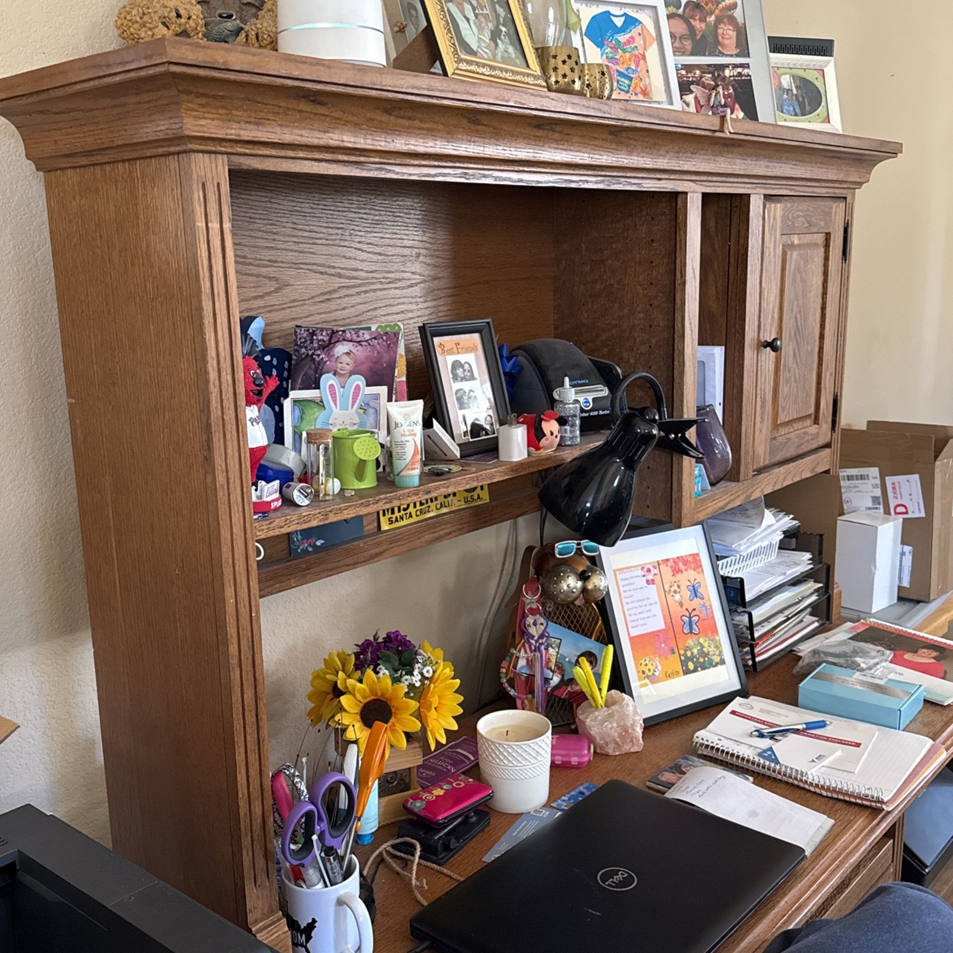 Oak Desk keyboard Tray Sliding printer Shelf File Drawer Hutch Shelf