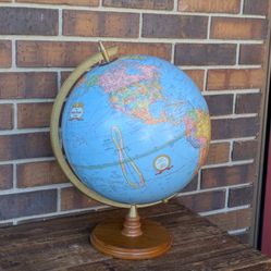 Vintage MCM Crams Imperial World Globe With Union Of Soviet Republic Wood Base Metal Holder